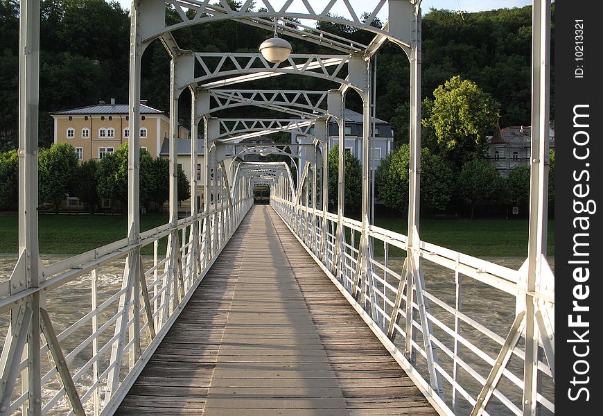 View along the steel pedestrian bridge. View along the steel pedestrian bridge