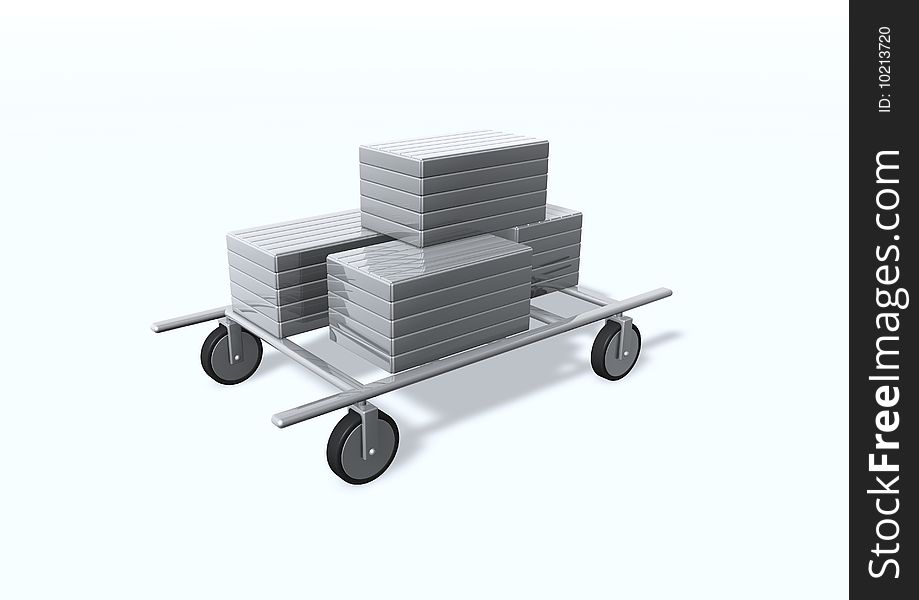 3D render image of box on a luggage trolley.