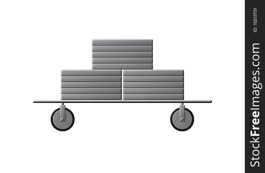 3D render image of box on a luggage trolley.