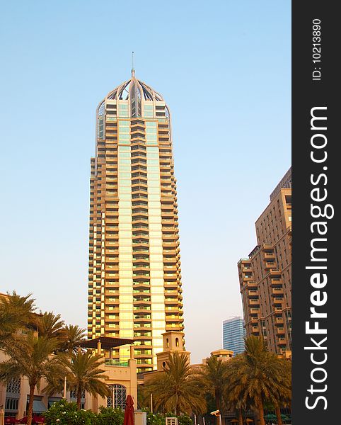 Sunset On A Highrise Building In Dubai