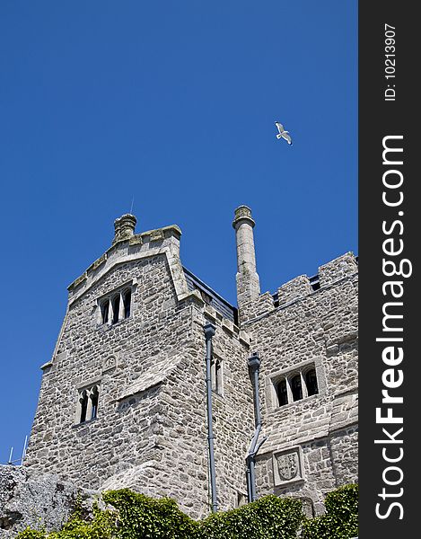 Looking up at St Michaels Mount in Cornwall