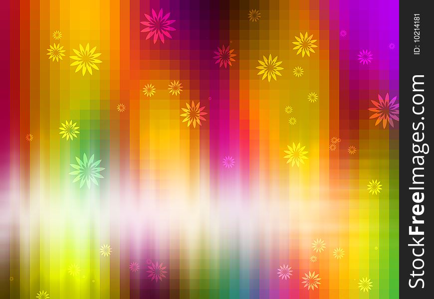 Abstract with rainbow colors squares and flowers. Abstract with rainbow colors squares and flowers