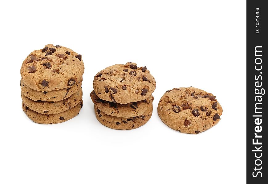 Chocolate chunk cookies isolates on white background