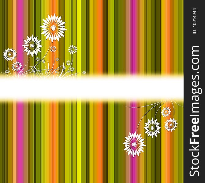 Colorful abstract stripe background with flora frame