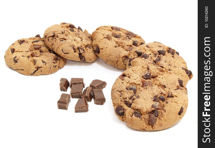 Chocolate chunk cookies isolates on white background
