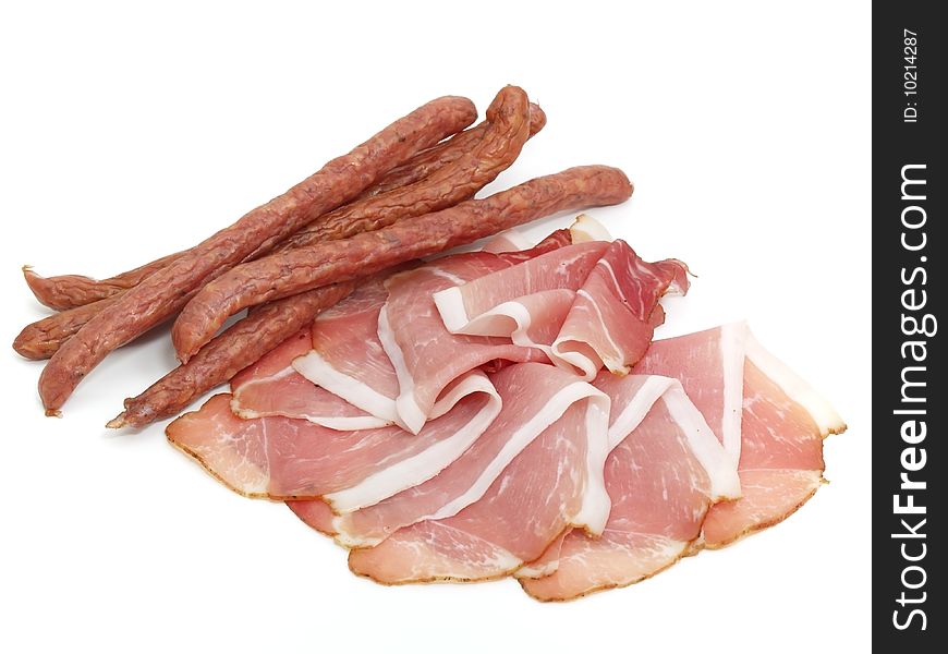 Smoked coldcuts isolated on white background