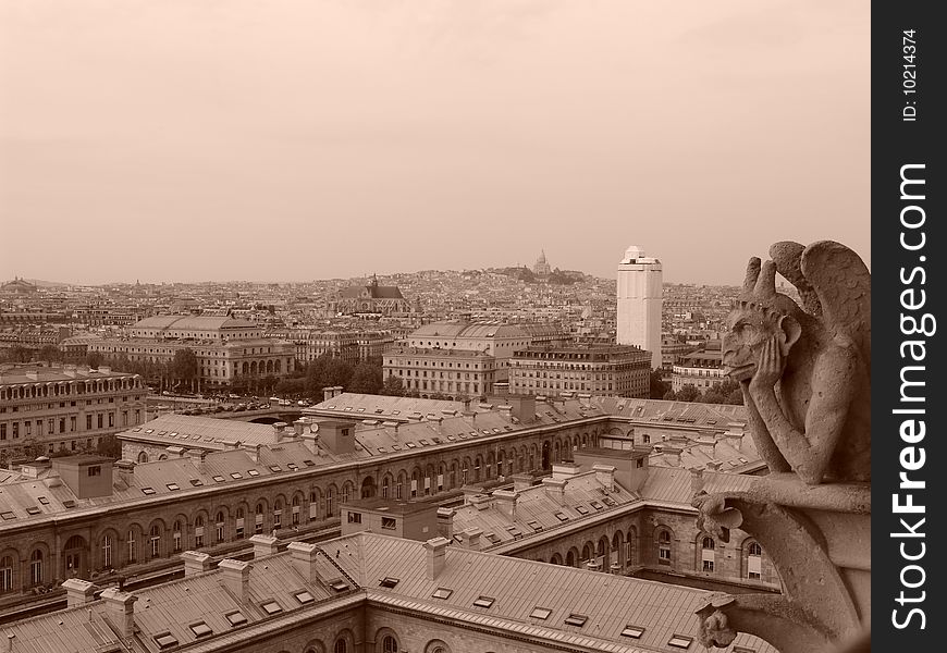 Gargoyle e vista di parigi da Notre Dame. Gargoyle e vista di parigi da Notre Dame