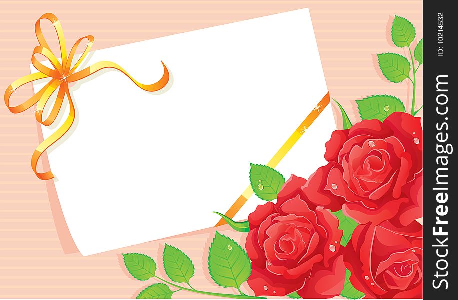 Card with roses, vector illustration. Card with roses, vector illustration