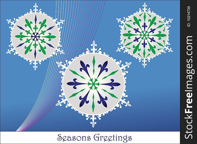 Three Organic Stylized Christmas Baubles with banner that can be removed at bottom with Season's Greetings. Three Organic Stylized Christmas Baubles with banner that can be removed at bottom with Season's Greetings