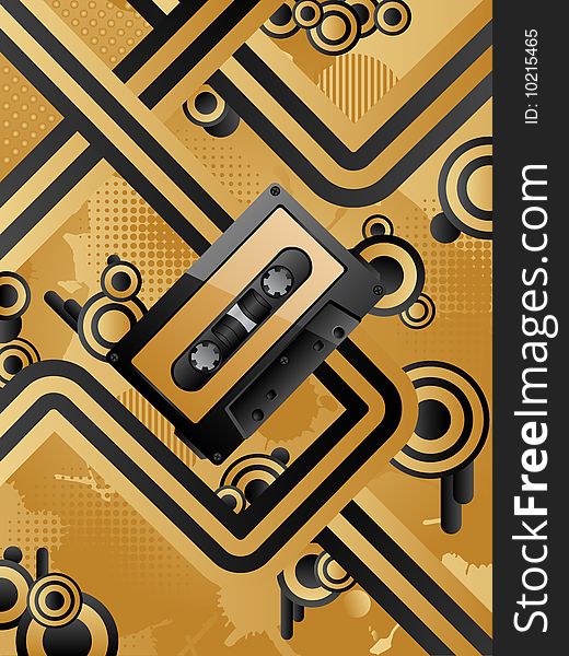 Abstract vector retro background with audio cassette.