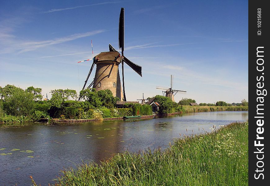 A windmill at Kinderdijk, Holland. A windmill at Kinderdijk, Holland.