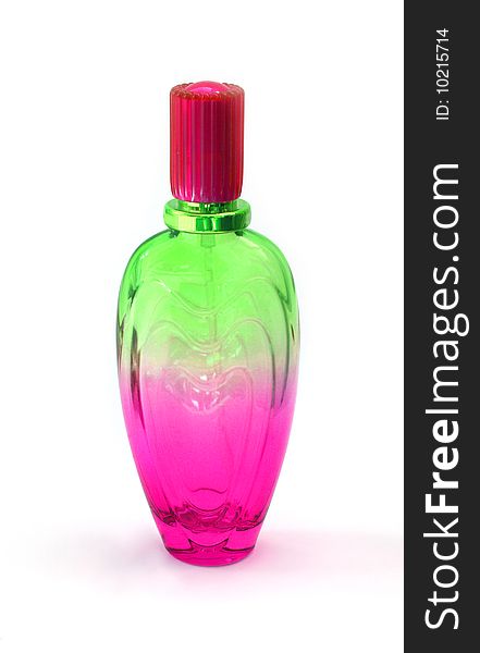 Red-green bottle for perfume isolated on a white background