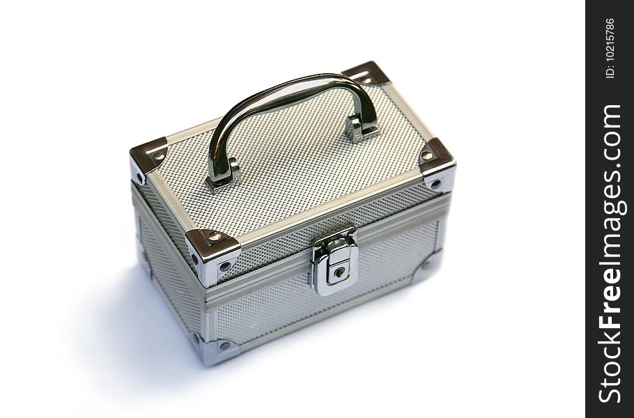 Silvery suitcase on a white background. Silvery suitcase on a white background