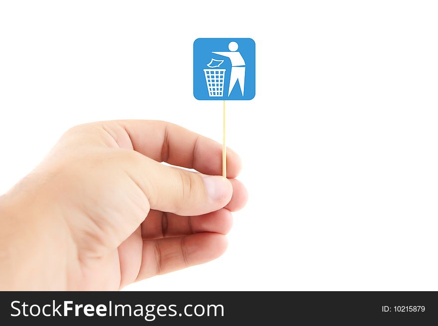 Hand holding sign isolated on a white background