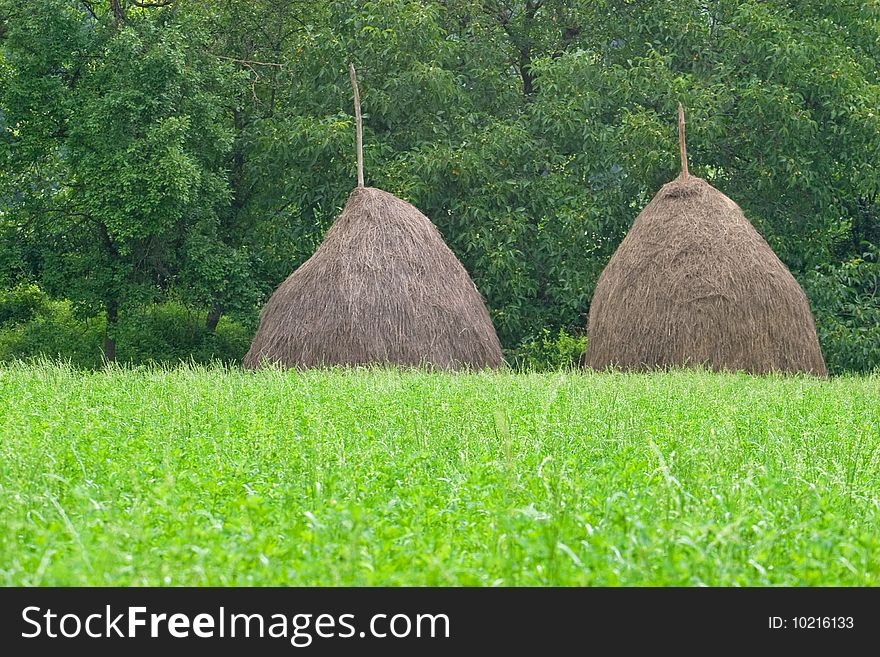 Two Haystacks On Field