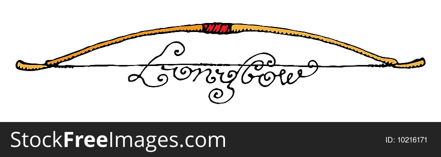 Wooden traditional longbow illustration with text in handwriting. Wooden traditional longbow illustration with text in handwriting