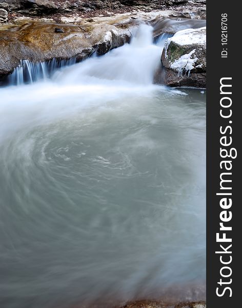 Winter stream. A falls and whirlpool