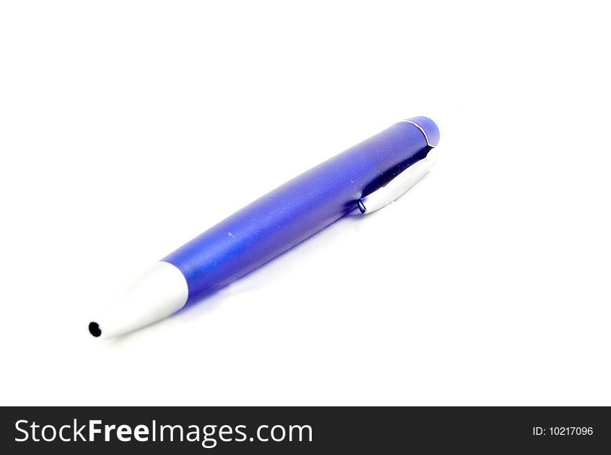 Isolated blue pen over white background. Isolated blue pen over white background