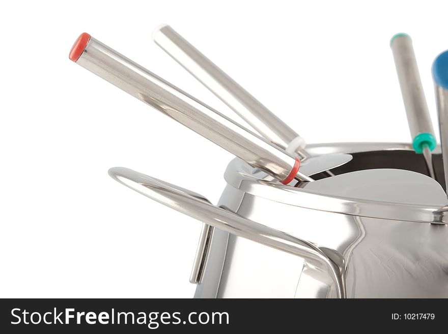 Stainless steel fondue maker close-up