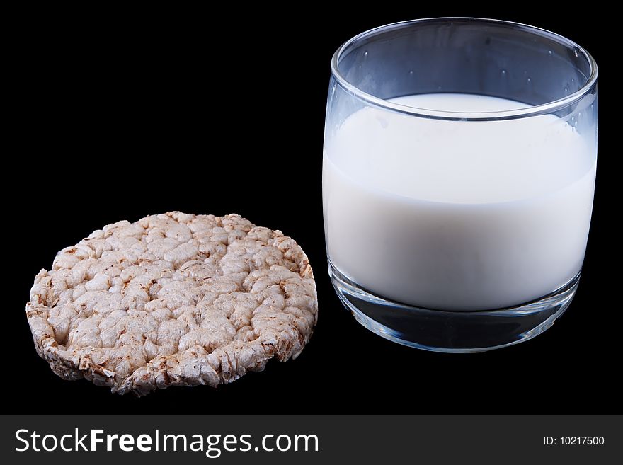 Diet cracker with glass of milk. Diet cracker with glass of milk