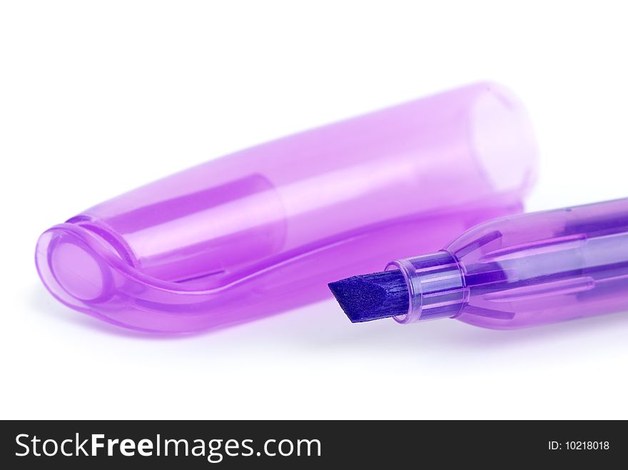 Closeup shot of violet felt-tip marker isolated on the white background