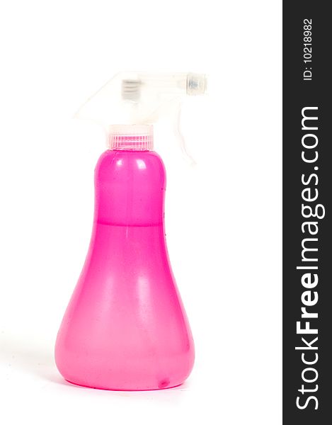 Pink Spraying bottle isolated on white