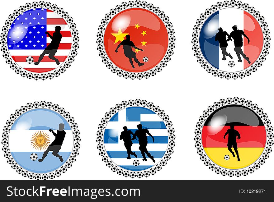 Illustration of a set of soccer buttons. Illustration of a set of soccer buttons