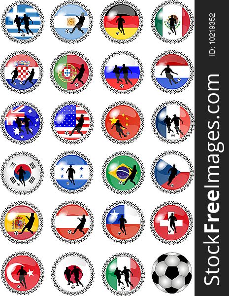 Illustration of a big set of soccer buttons - national teams