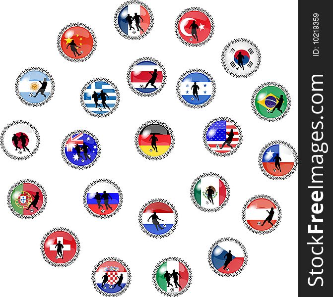 Illustration of a big set of soccer buttons - national teams