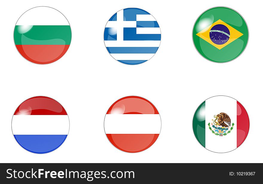 Illustration of a set of buttons with flag. Illustration of a set of buttons with flag
