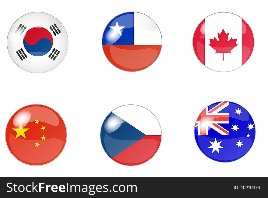 Illustration of  a set of buttons with flag. Illustration of  a set of buttons with flag