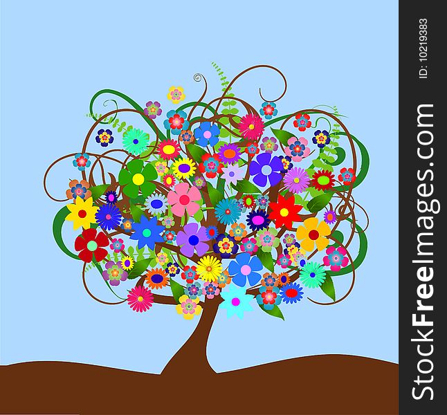 A illustration of a colorful abstract flower tree