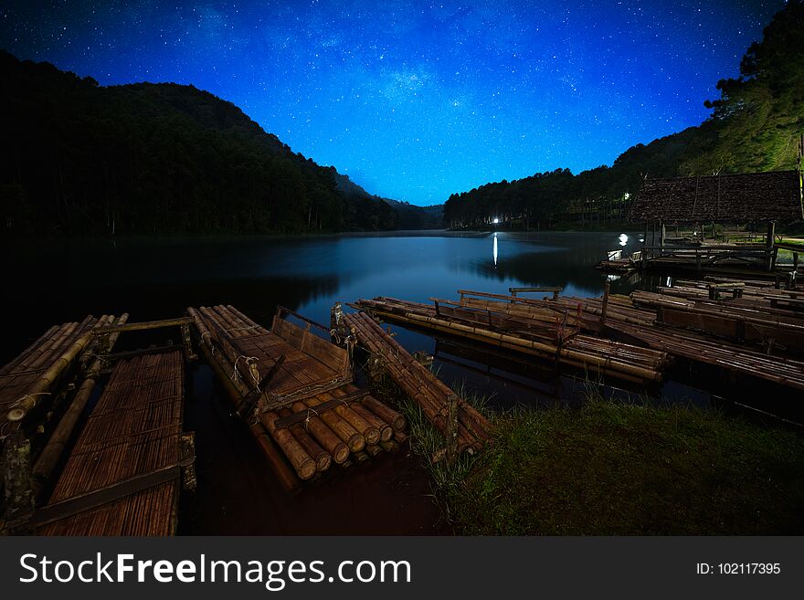 Bamboo raft on Pang Ung reservoir lake, Pang Ung Mae Hong Son province, Northern Thailand