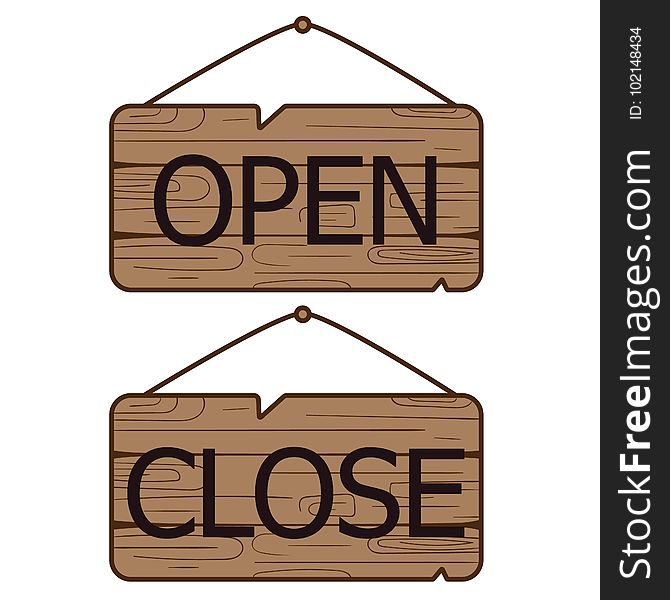 Open Close signs made of wood. Vector illustration.