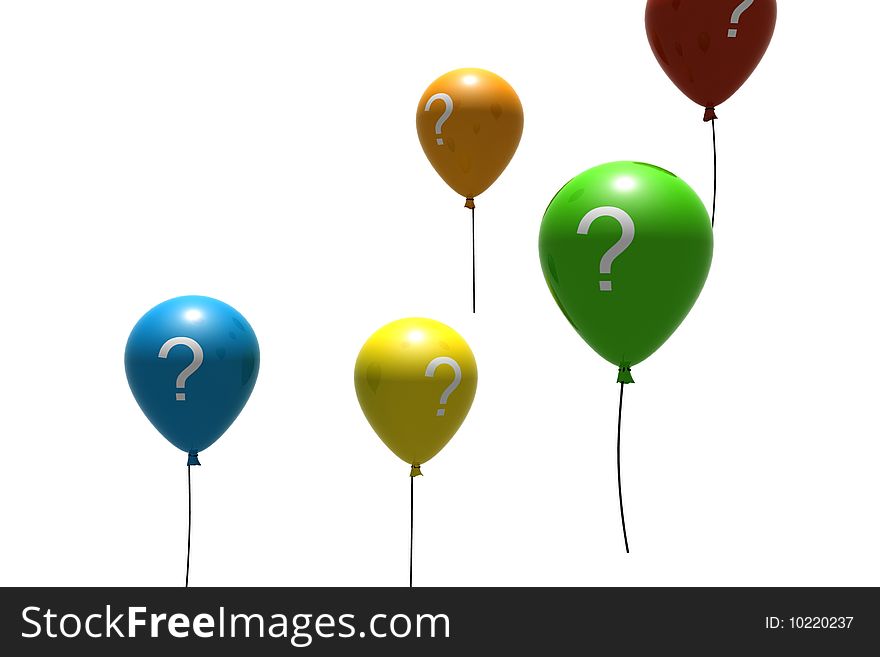 Multicolored balloons with question-mark symbols - isolated on white
