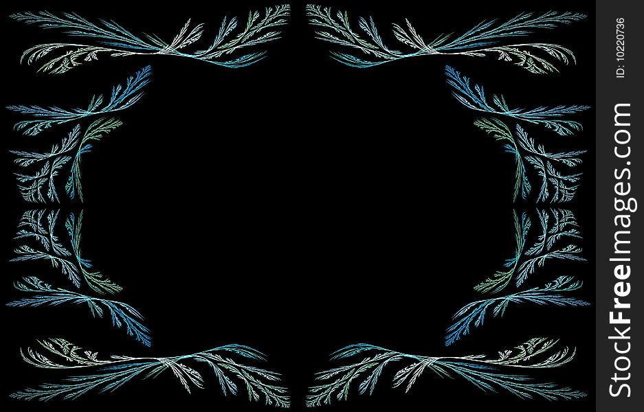 Leafy Aqua Fractal Frame With Black Copy Space