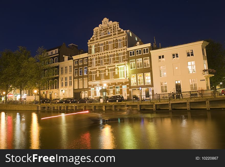 Long exposure shot of Amsterdam at night