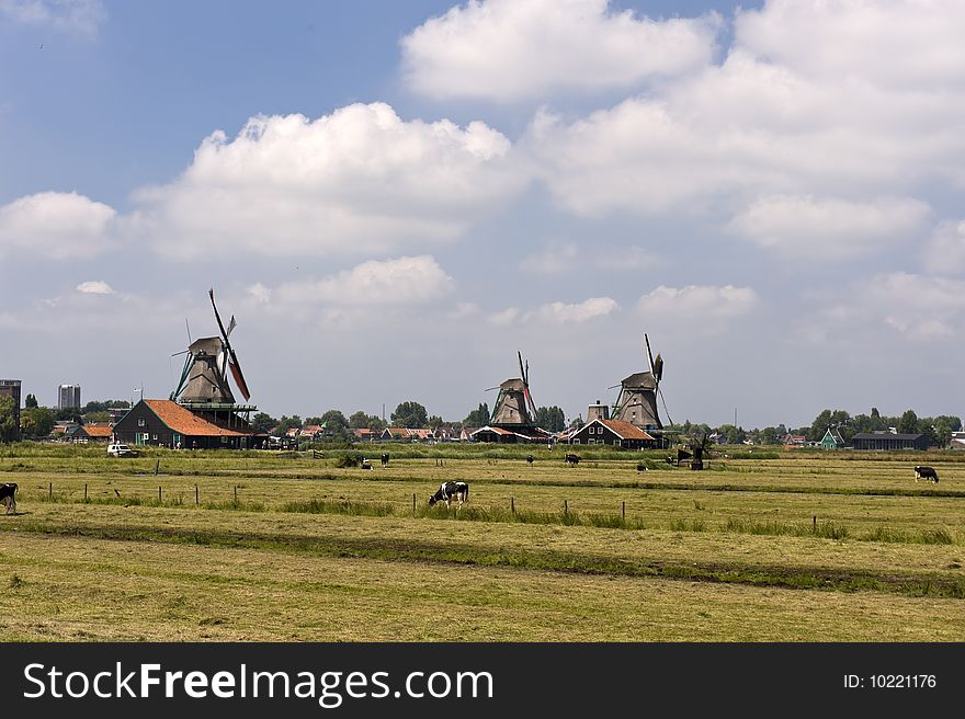 Dutch windmill on a canals edge. Dutch windmill on a canals edge