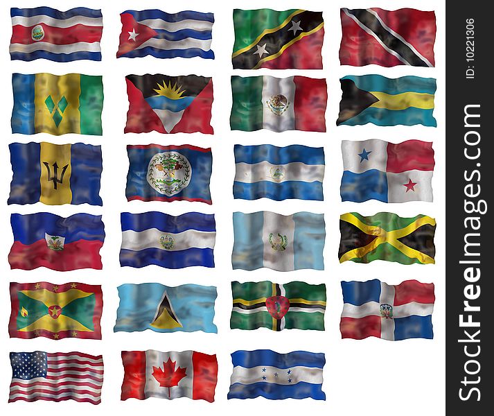 Set of North America flags. Illustration over white background