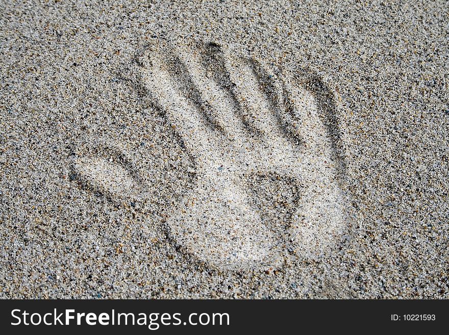 Hand on the grey sand