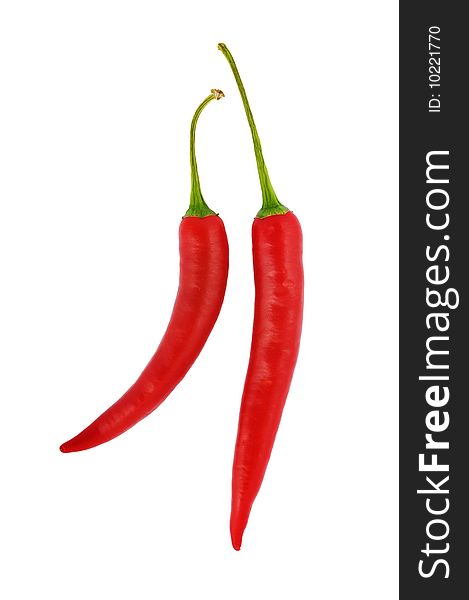 Red hot chili peppers on white with clipping path