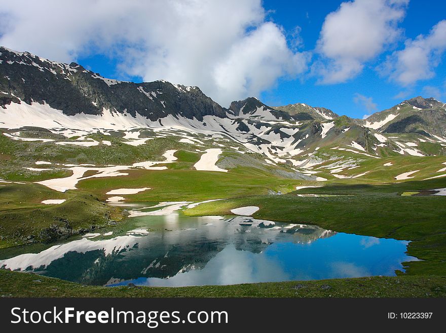 Beautiful lake in Caucasus mountains