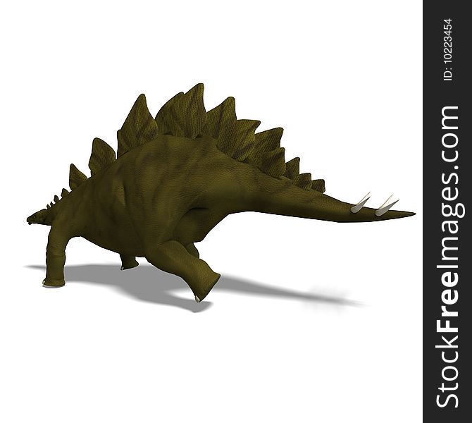 Dinosaur Stegosaurus. 3D render with clipping path and shadow over white