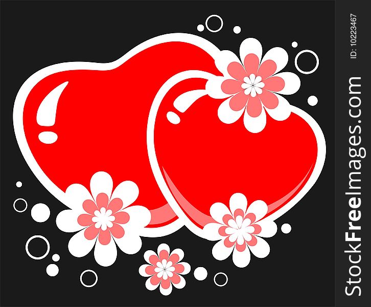 Stylized hearts and flowers on a black background. Stylized hearts and flowers on a black background.