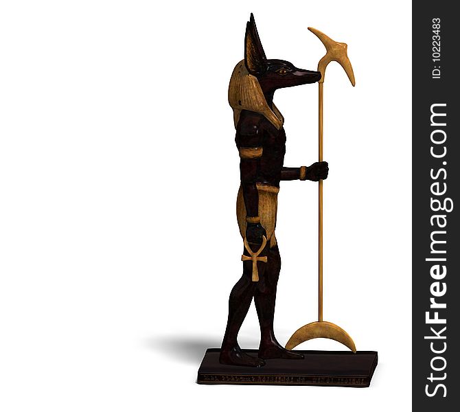 Rendering of anubis statue with Clipping Path ans shadow over white