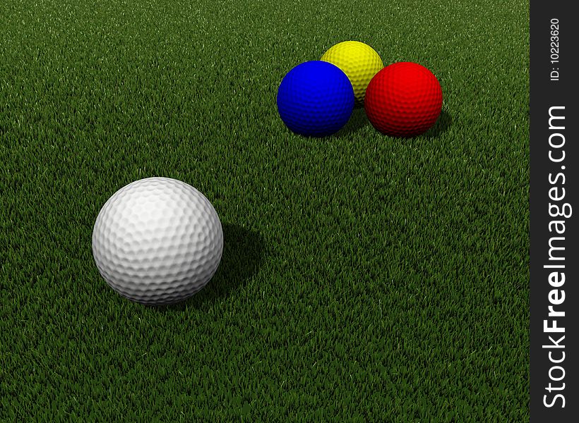 Colored golf balls on green grass. Colored golf balls on green grass