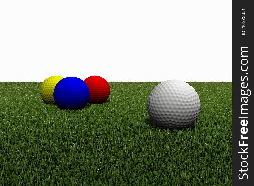 Colored golfballs on green grass. Colored golfballs on green grass