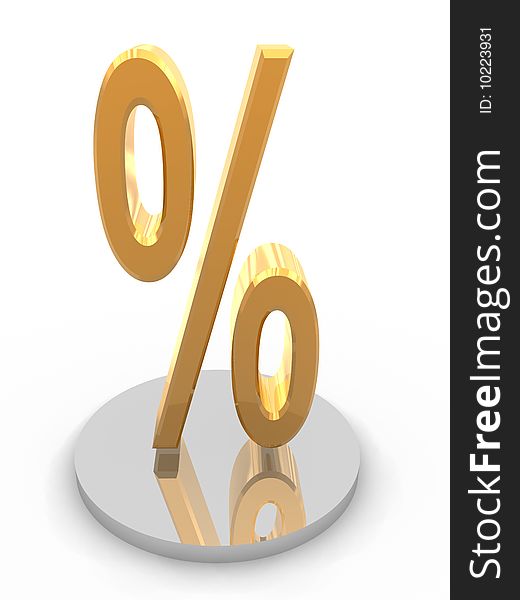 Golden percent symbol. High Resolution 3D render isolated on white.