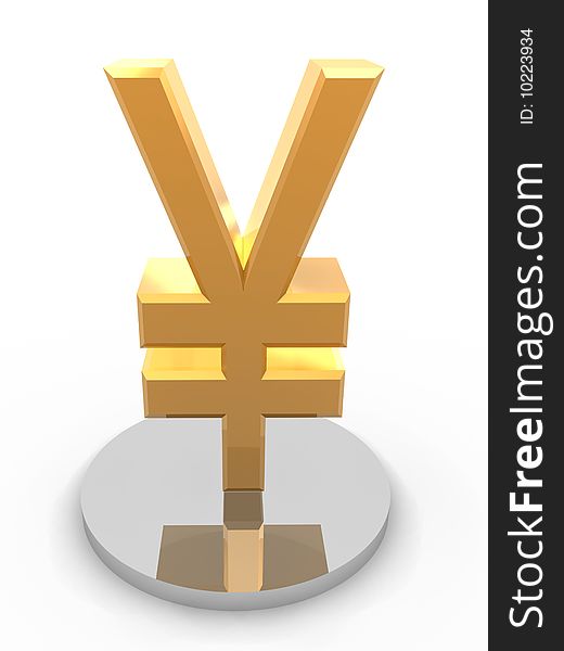 Golden Yen symbol. High Resolution 3D render isolated on white.