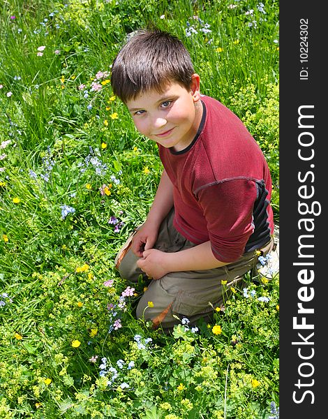 Hiker on meadow in mountains. Hiker on meadow in mountains